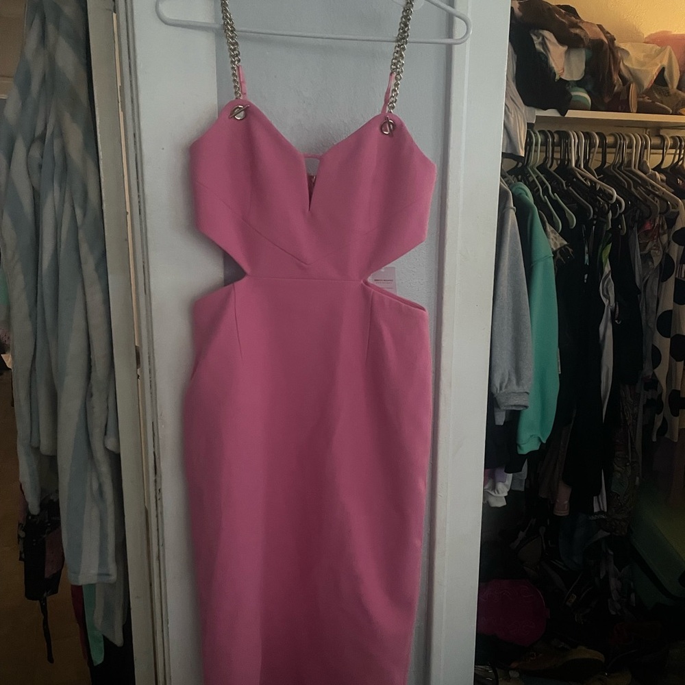 Rebecca Vallance Pink Backless Dress with Chain Straps